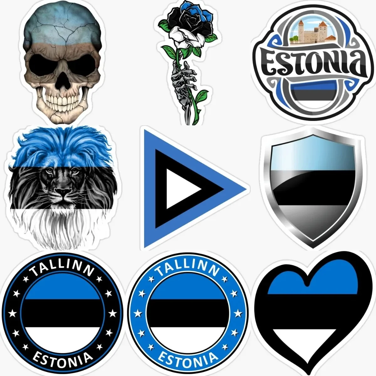 Estonia EST Flag Emblem Skull Stickers Car Window Camper Laptop Motorcycle Truck Bicycle Wall Table Helmet Off-road PVC Decal