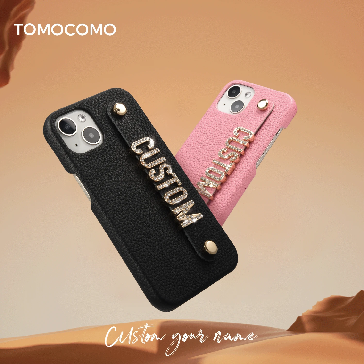 

Tomocomo Genuine Leather Phone Case Custom Name Metal Letters Luxury Cowhide Cover iPhone16 15 14Promax 13 12 Mini 11 16 15Plus