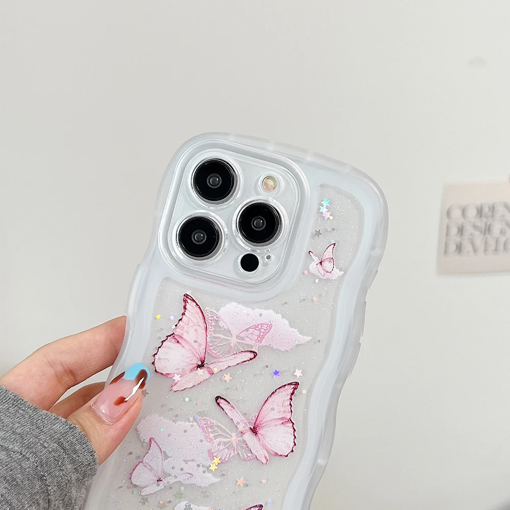 Fine hole painted butterfly pattern silicone phone case for iPhone 15 14 13 12 11 Pro Max full camera shockproof soft back cover