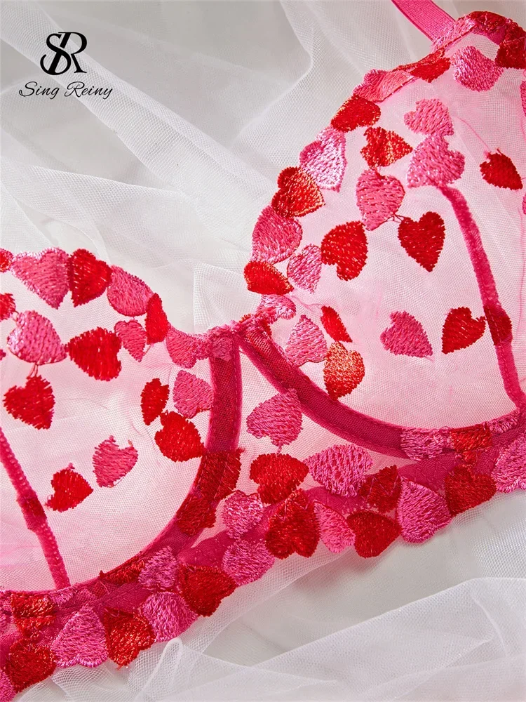 SINGREINY Porno Love Embroidery Sexy Bra&Brief Sets Fashion Sheer Club Sleepwear Women Transparent Sheath Lace Underwear Suits