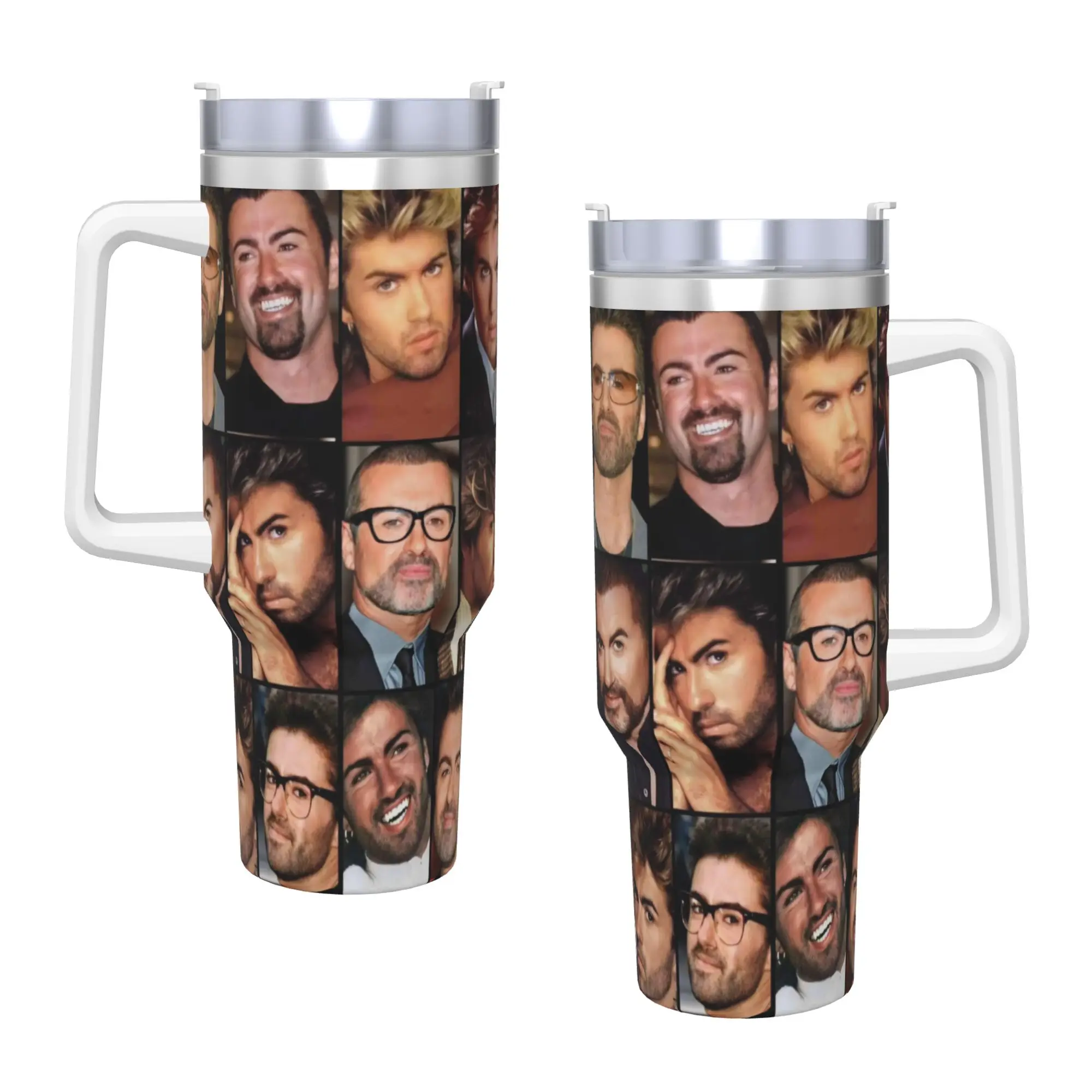 George Michael British Singer Stainless Steel Tumbler  Driving Thermal Cups With Straws and Lid Large Car Mugs Hot Drinks Bottle