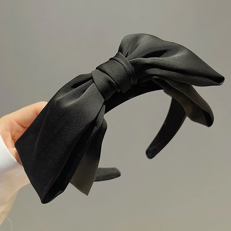 Fashion Big Bow Hair Hoops for Women Ladies Solid Color Non-Slip Headband Hair Band Black Headdress Hair Accessories