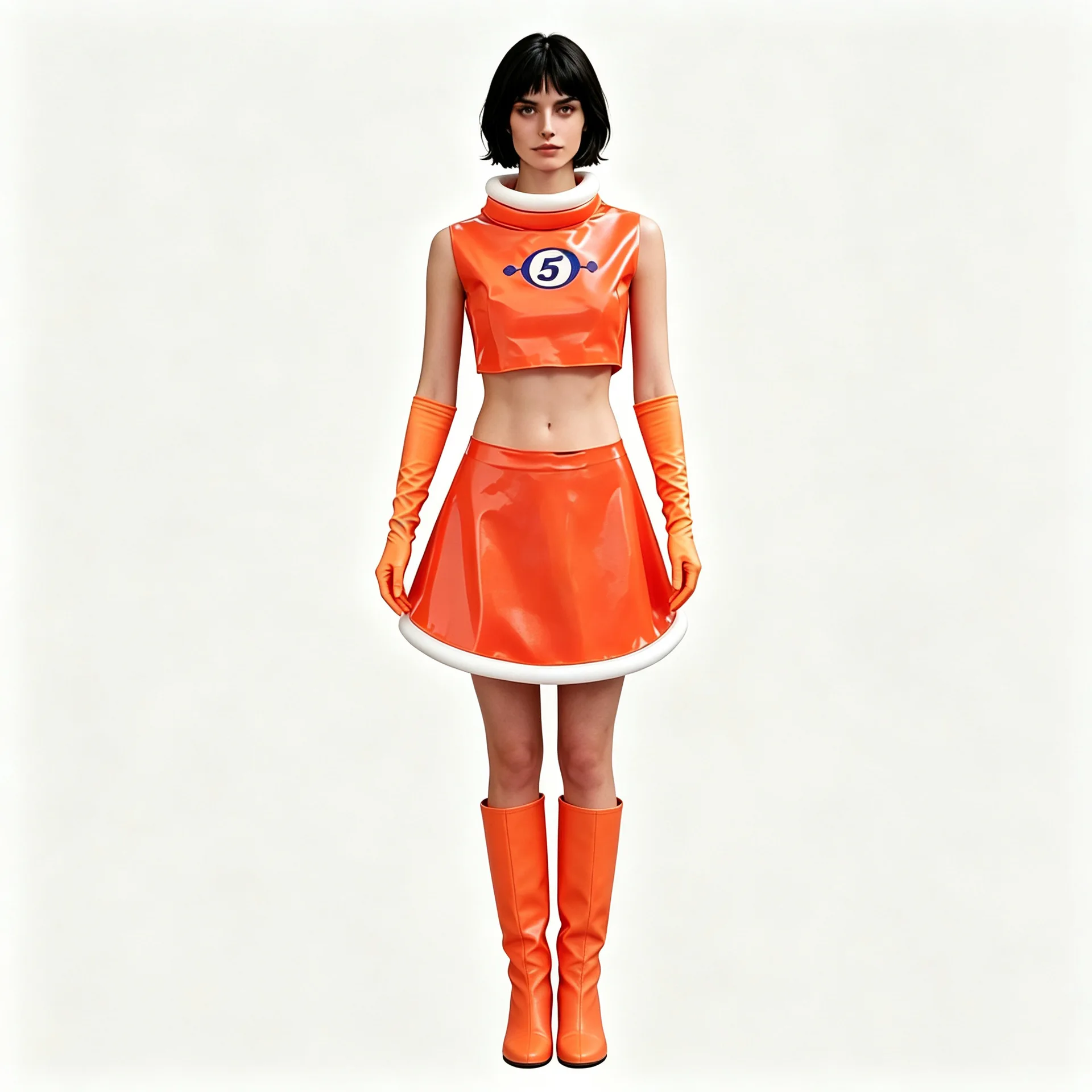 

Orange Shiny Anime Racing Cosplay Outfit, Women Crop Top Skirt & Gloves Cos Set, Boots Not Included