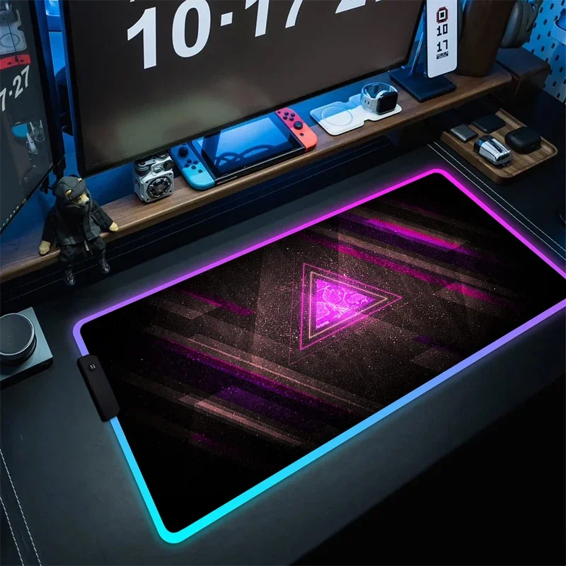 Large Gaming RGB Geometric Mouse Pad HD Print New Gamer Computer Mice Mat LED Light XXL Non-Slip Game Keyboard Pads With Backlit