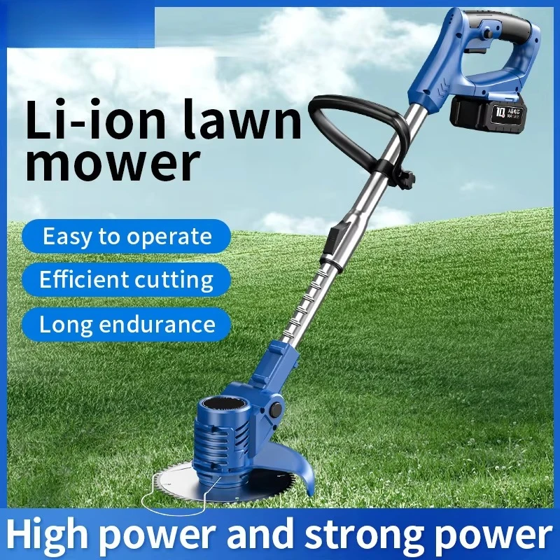 Cordless Grass Trimmer Two Batteries Sets Wheels Electric Lawn Mower 21V Telescopic Handle Multi Function Power Lithium Trimmer
