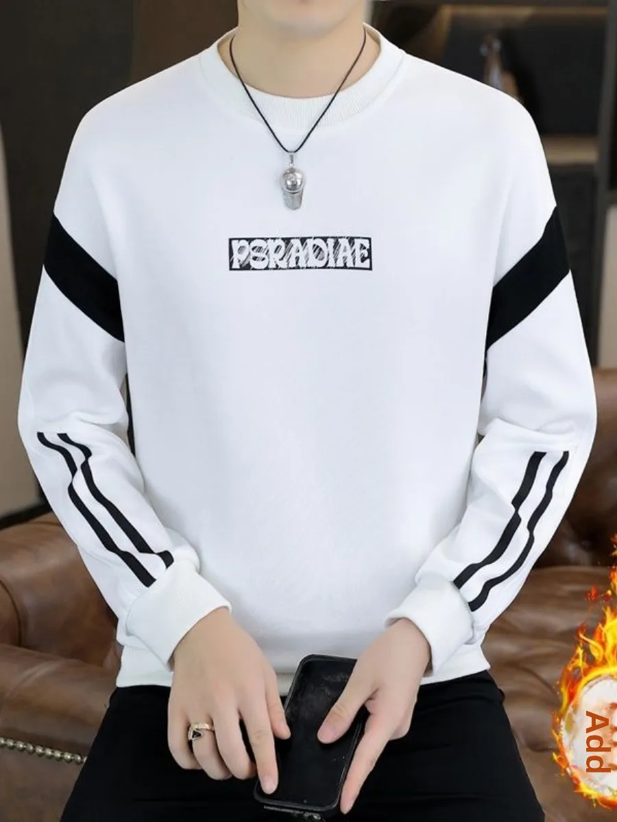 

High-End Cotton Hoodie Men's Thiened Long Sve round Ne Loose Fit Base irt Casual Comfortable Youth Winter Top