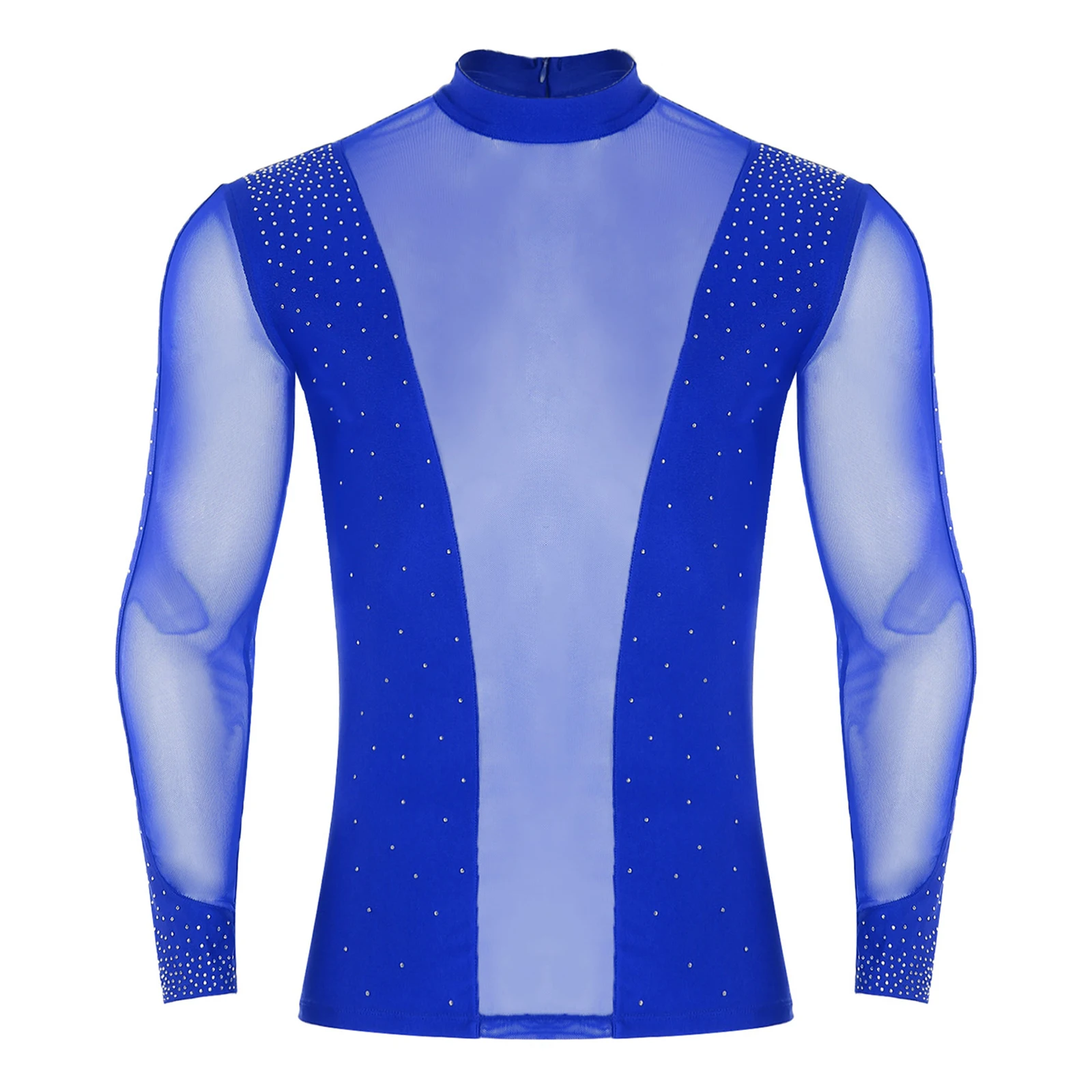 

Men Sheer Mesh Breathable Rhinestone T-shirt Tops for Ballet Chacha Tango Ballroom Waltz Ballet Stage Dance Performance Shirts