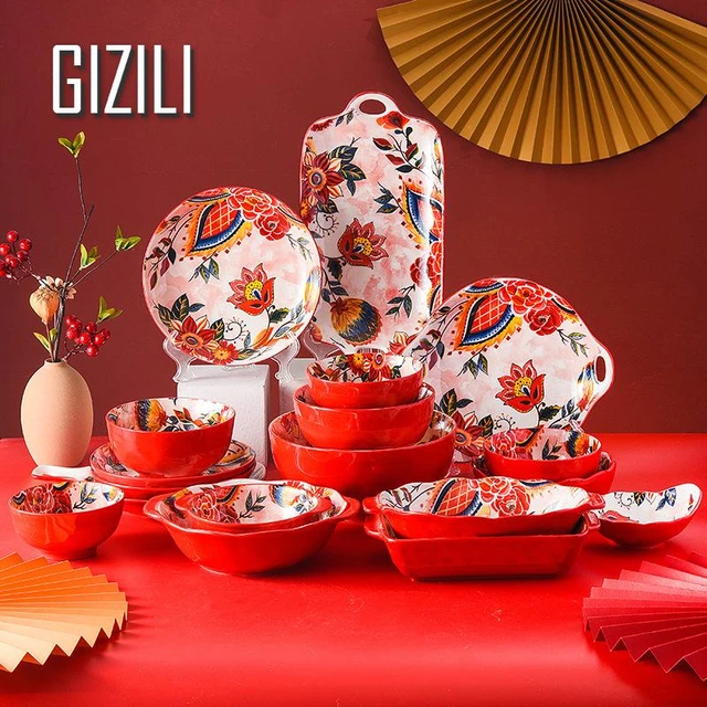 Ceramic Colorful Flower Dinner Plate Set Under glazed Retro Dinner Dishes Dinnerware Household Bowl Bakeware Flower Tableware Plate Sets AliExpress