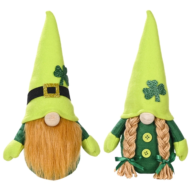 St.Patrick's Day Gnome Plush Elf Decorations - Mr And Mrs Green Buffalo Check Plaid Handmade Scandinavian Tomte