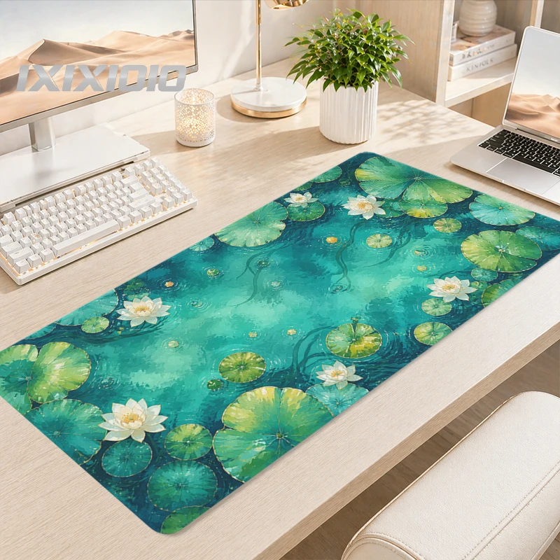 Mouse Pad Gaming Turquoise Lotus Pond printon demand HD Large Mousepad XXL Mechanical Keyboard Pad Natural Rubber Non-Slip