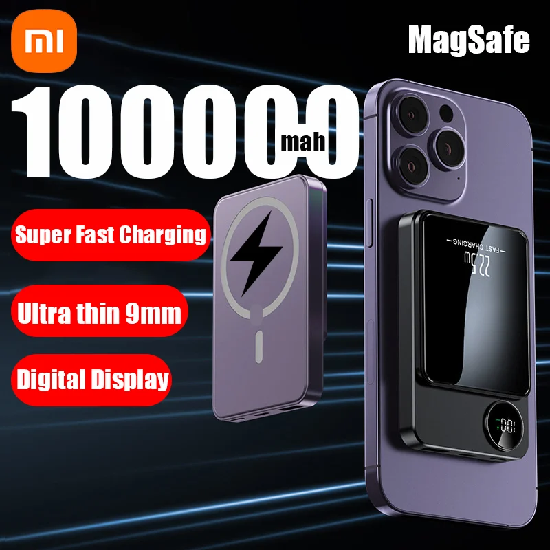 Xiaomi 100000mAh Capacity Power Bank Magnetic Wireless 22.5W Ultra Super Fast Charging Magnetic Power Bank For Iphone15 Samsung