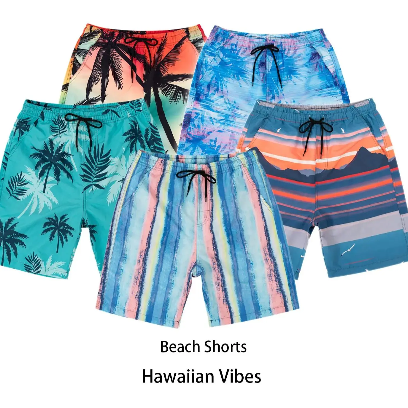 

Man Tiki Hawaiian Style Beach Shorts For Men Swim Shorts Man With Pocket Drawstring Quick Dry Polyester Fabric Boardshorts