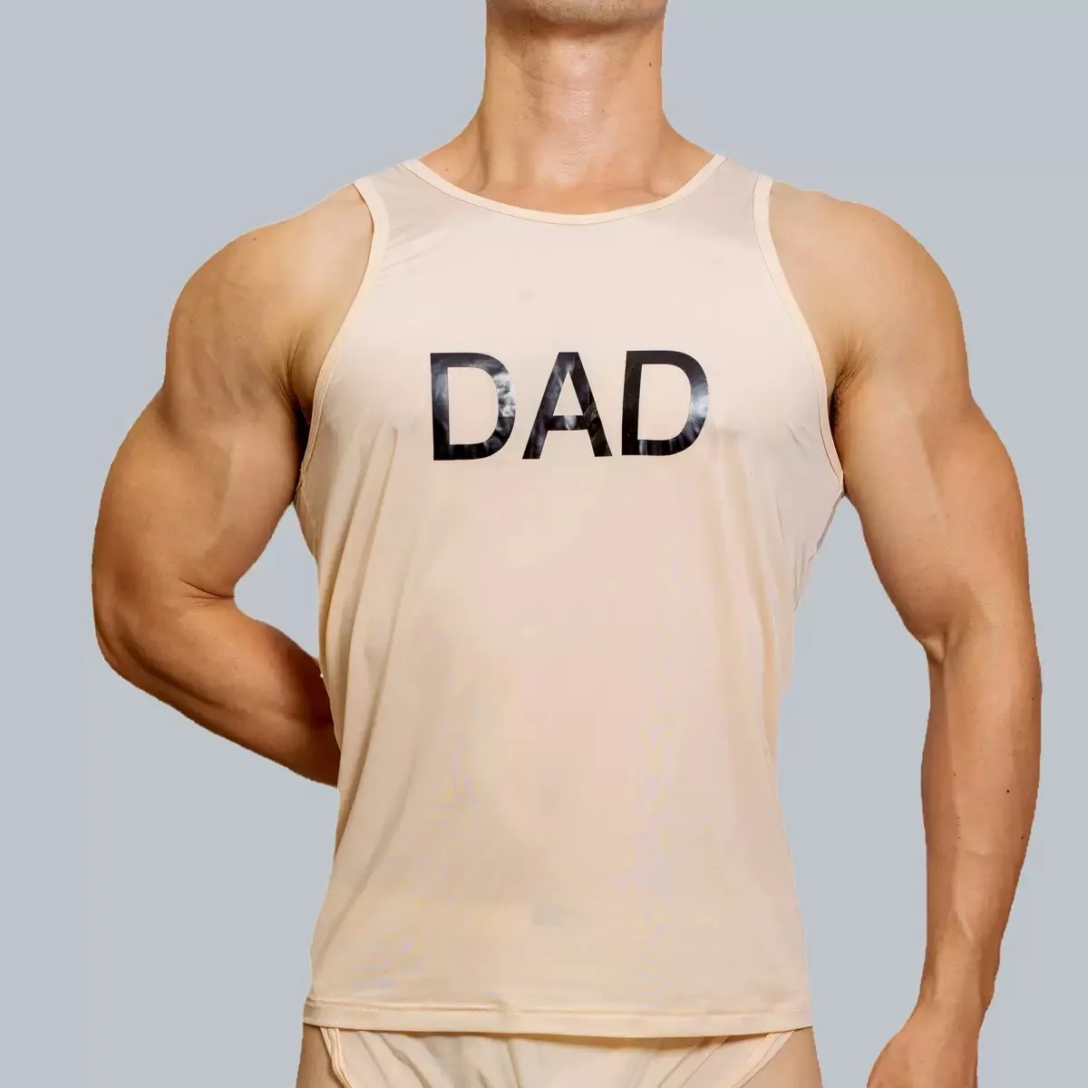 

Transparent Tank Top Ice Silk Thin, Smooth, Quick-Drying DAD Letter Personalized Strap Home Tight Sleeveless A5002