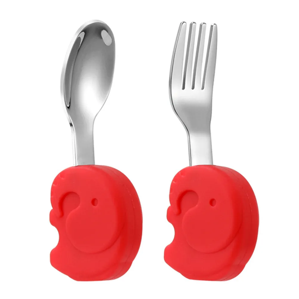 

1Set Baby Tableware Silicone Spoon Fork Set Toddler Training Utensils Non Slip Handle Baby Feeding Cutlery Infant Learning