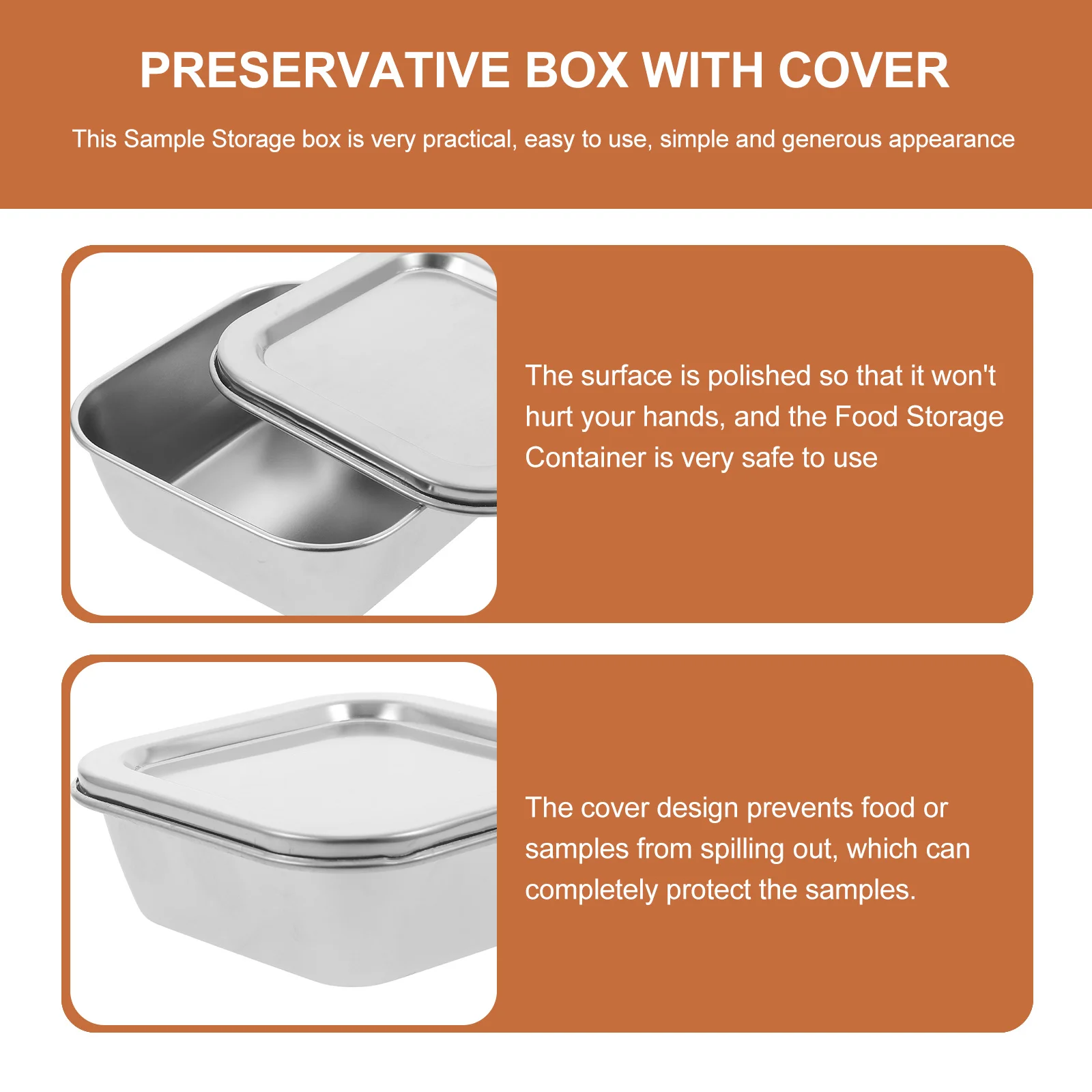 

Stainless Steel Sample Storage Box 300ml Polished Food Storage Container Airtight Sample Testing Case for School Canteen