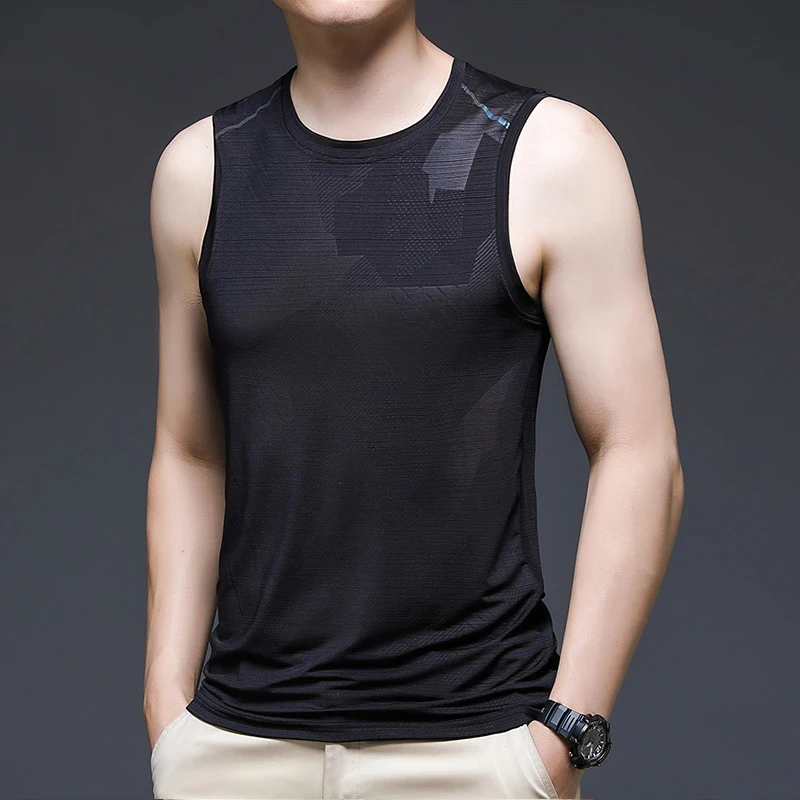 

Мужская летняя спортивная майка из ледяного шелка: тонкая, модная, с открытыми плечами, свободного кроя, эластичная, быстросохнущая, для молодежи