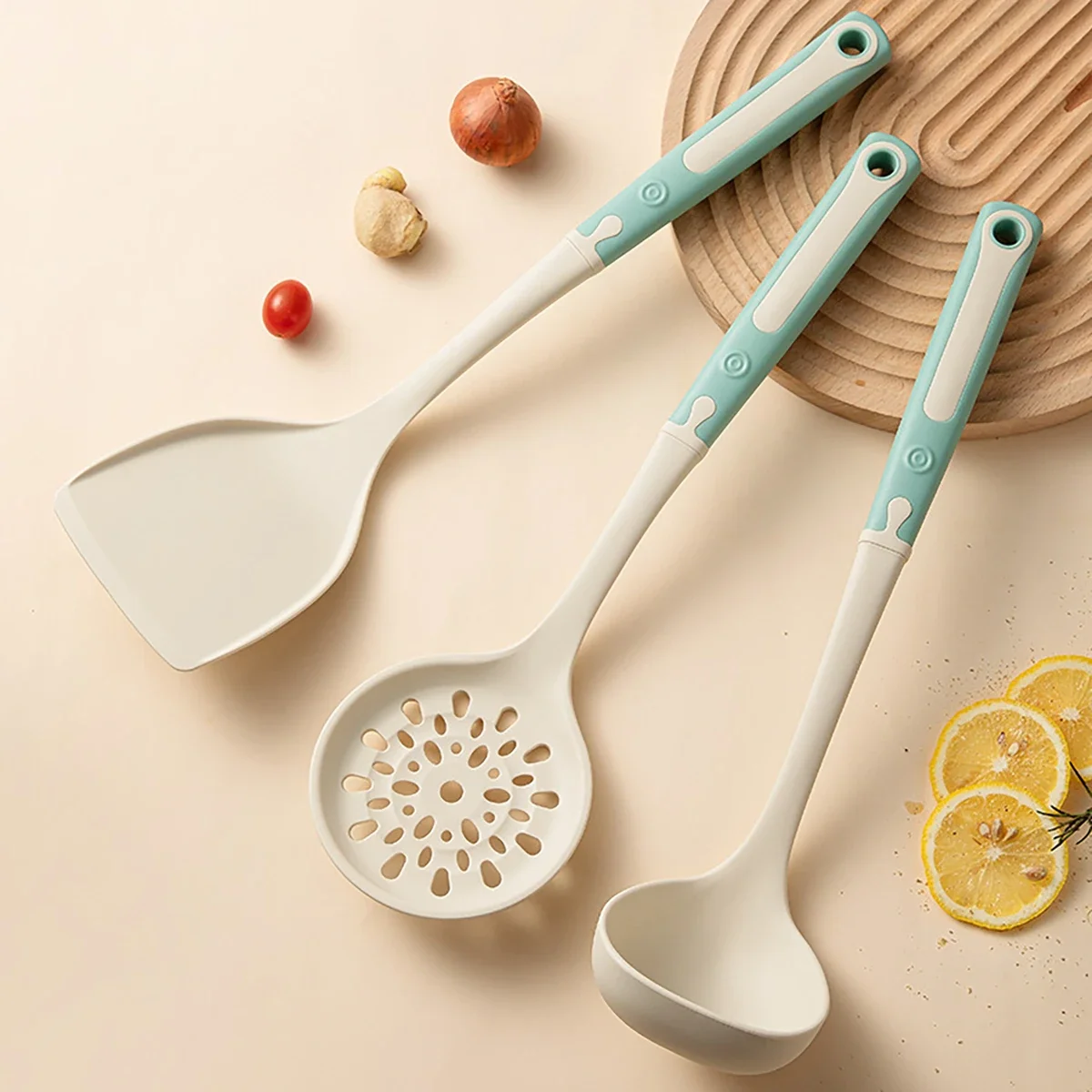 High quality silicone cooking set, pot shovel, leak spoon, soup spoon, kitchenware, non-stick kitchen tools, three,