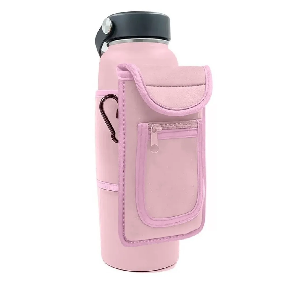 Portable Gym Bottle Pouch Large Capacity Easy Attachment Water Bottle Bag with Carabiner Phone Holder Magnetic Bottle Sleeve