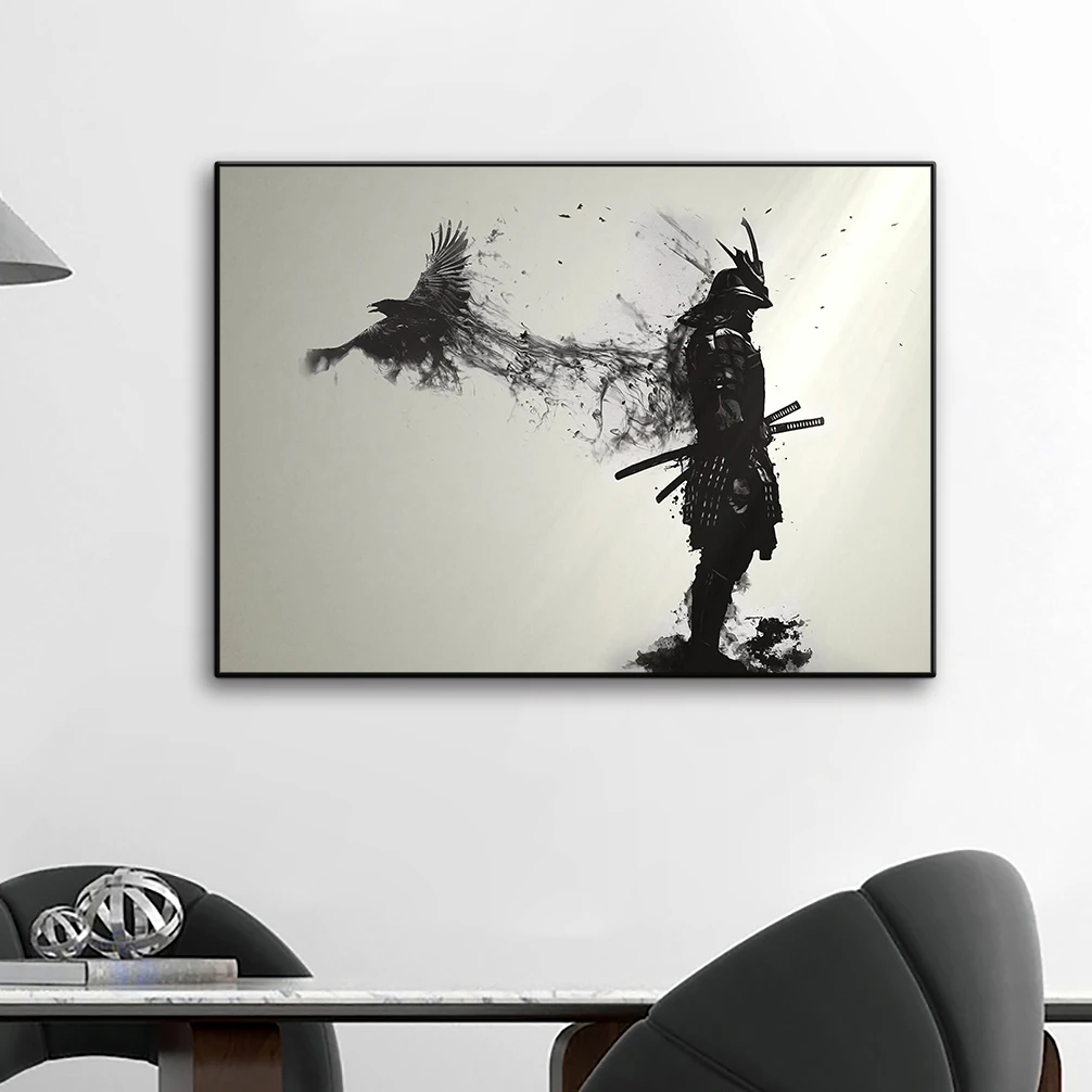 Japanese Samurai Ink Style Artistic Conception Sword Art Poster Canvas Print Suitable for Living Room Home Decoration Painting