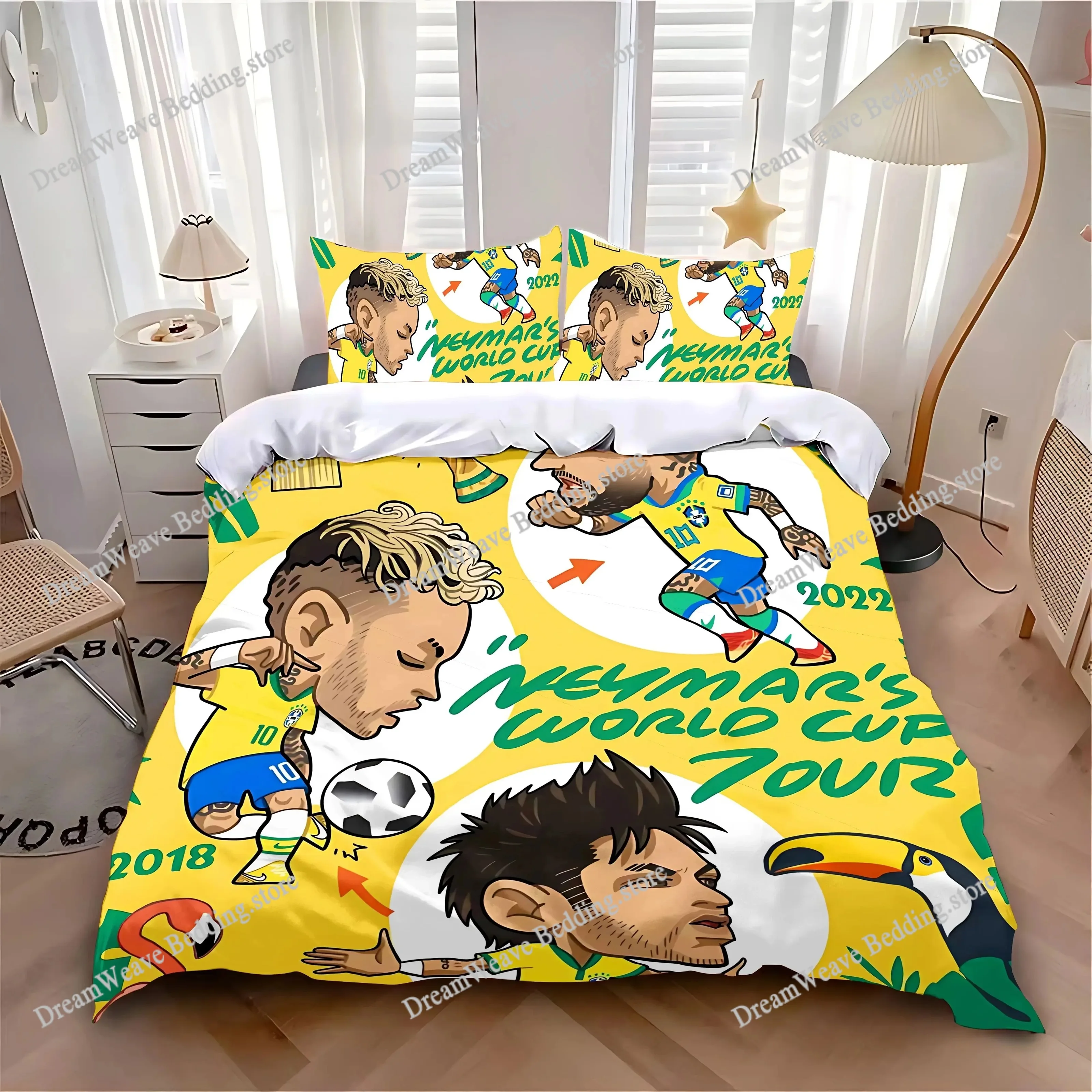

Neymar Duvet Cover Pillowcase Football Bedding Set Adult Boy LBedroom Decoration Children Gift Single Double Large Size