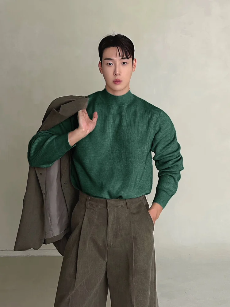 

Мужской шерстяной свитер Cisas een Core Knitwear с высоким воротником, облегающий, с длинными рукавами, в западном стиле, базовый, с воротником-стойкой