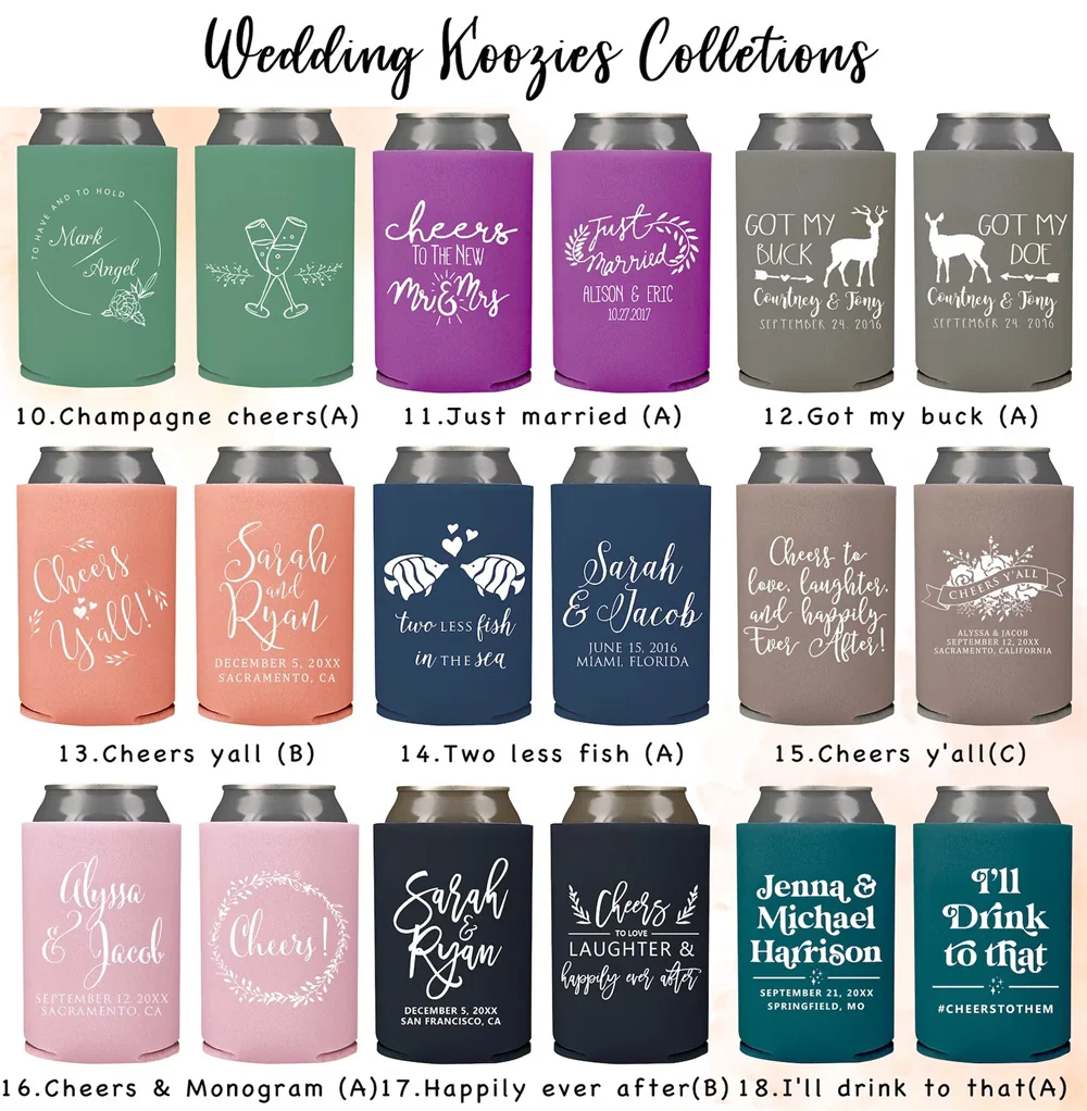 Personalized Wedding Can cooler design collections, beer hugger, Stubby Cooler, custom party favor, wedding favors promotional