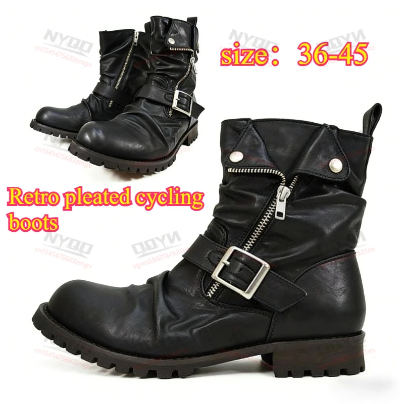 

Vintage Ruched Western Cowboy Boots Motorcycle Riding Boots Retro Style Comfortable Non‑Slip Boots for Women Men Daily Wear