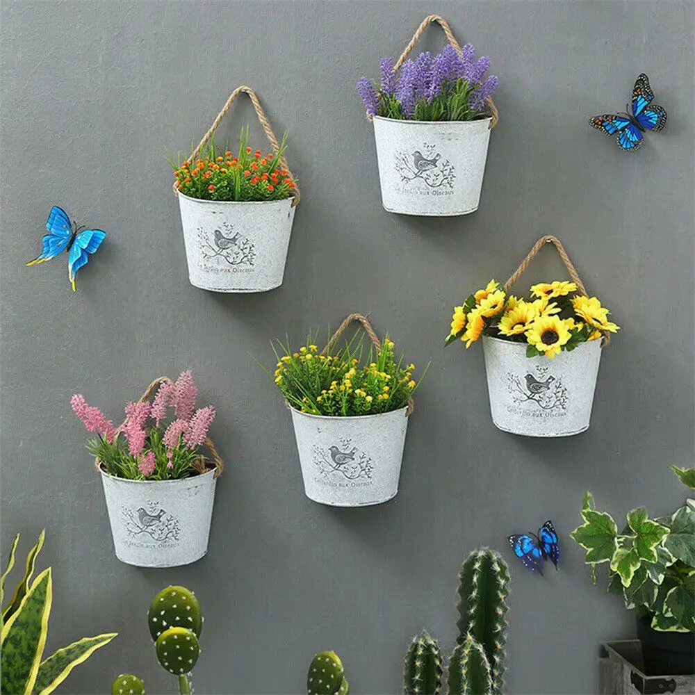 Wall Hanging Planter Plant Pot Flower Basket Garden Succulent Container Metal Iron Flower Holder Home Balcony Garden Decoration