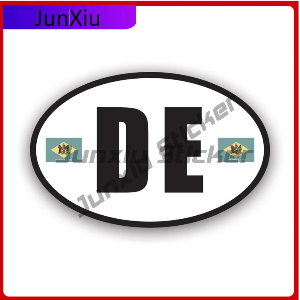 Delaware Flag Oval Sun Resistant Scratch Resistant Cartoon For Truck Motorcycle Laptop Self Adhesive Removable Decoration