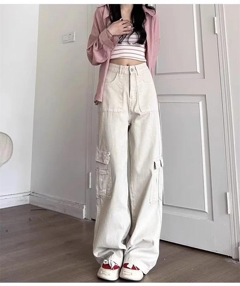 

Новые весенне-осенние женские брюки-карго с широкими штанинами больших размеров от известного бренда