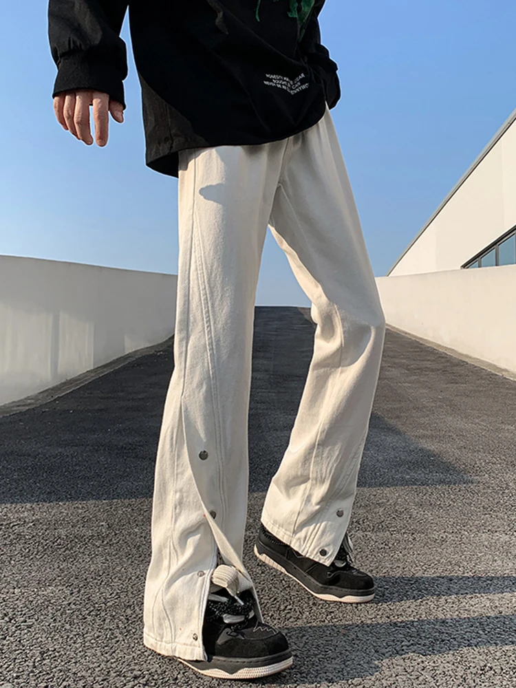 Men Women 2025 Four Seasons Wear Fashion Retro Jeans Trendy High Street Handsome Design Trendy Zipper Chic Micro Flared Pants