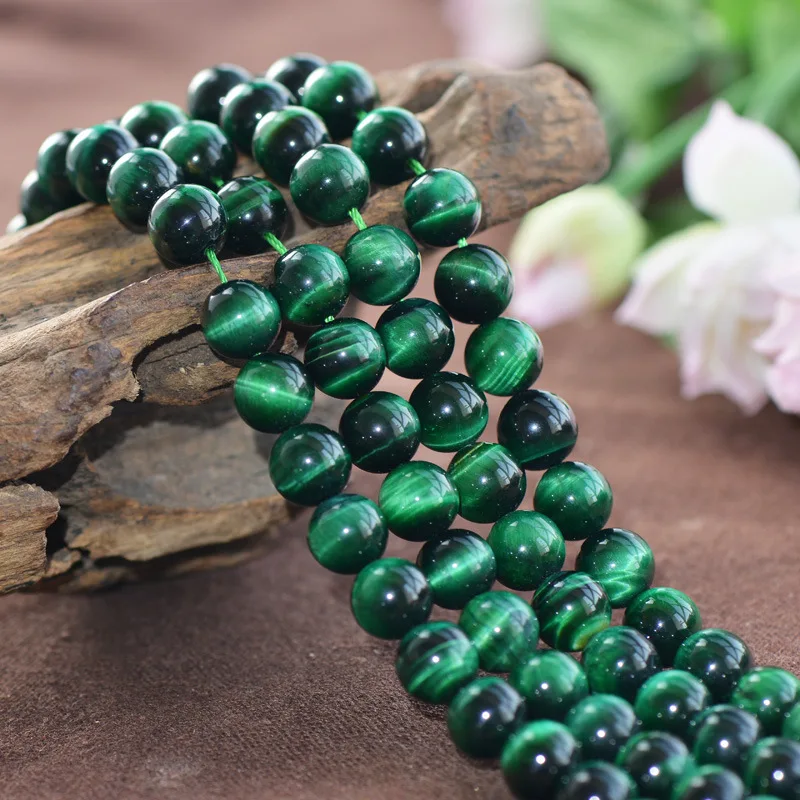 Joanlyn Grade A Natural Green Tiger's Eye Beads Enhanced Color 6mm-12mm Smooth Polished Round 15 Inch Strand TE19