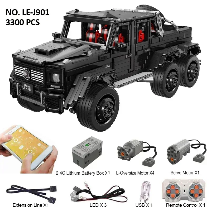 

Hot In Stock J901 High-Tech Series The G63 6x6 Land Cruiset Model Building Blocks Set Classic MOC RC Car Toys For Children