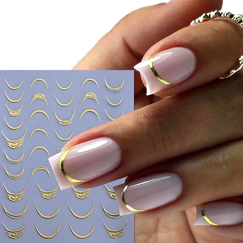 Silver Gold Lines Stripe Nail Sticker Decals Metal Strip Luxury Nails Slider 3D Self Adhesive Design Nail Art Stickers Paper