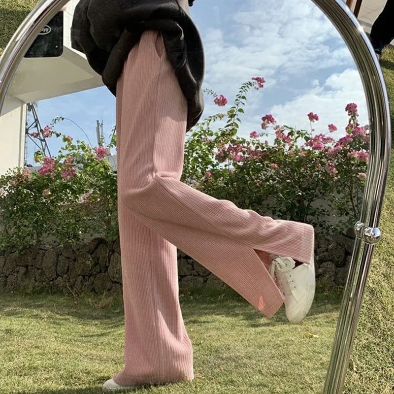 

Повседневные брюки женские вельветовые широкие брюки осенние элегантные однотонные нежные свободные брюки с разрезом по бокам эластичные универсальные брюки с высокой талией