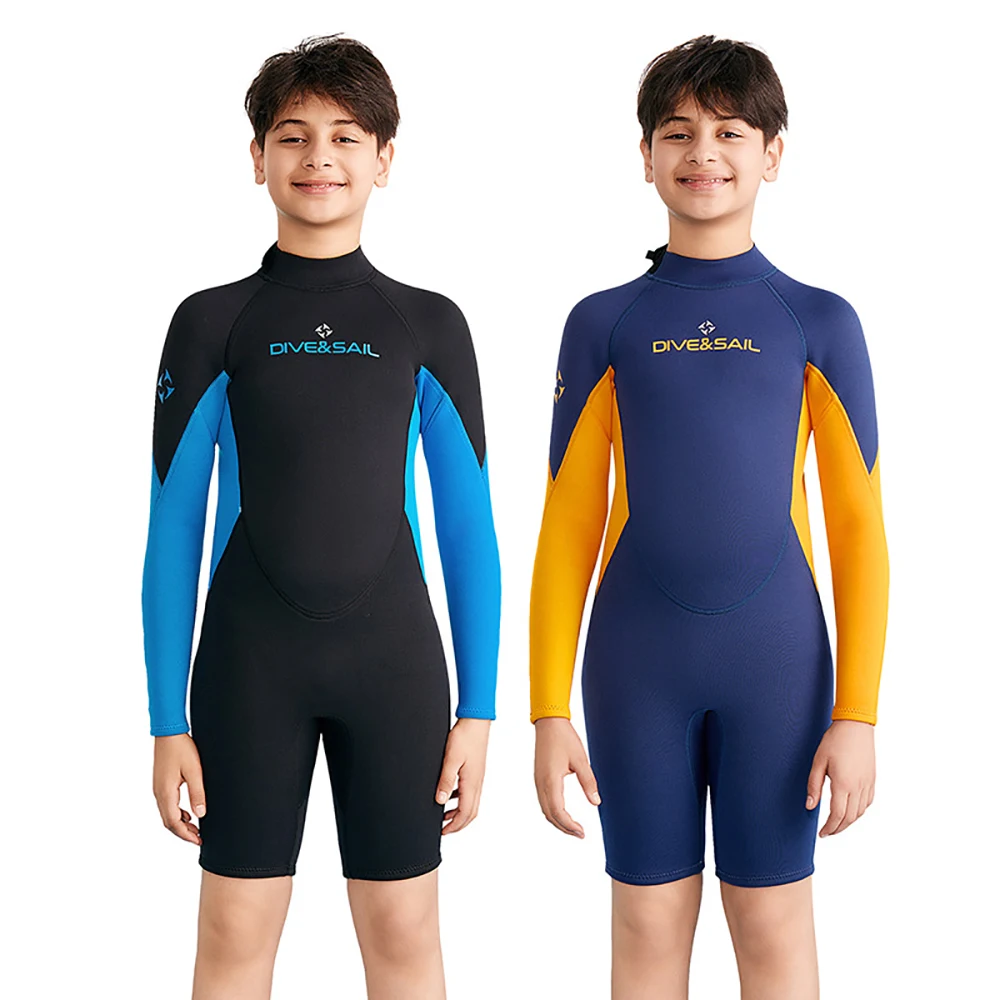 Teenager Boys Swimsuit 2.5MM Neoprene Warm Wetsuit Long Sleeve Diving Surf Suit Jellyfish Clothing Girls Swimwear for Water Spor