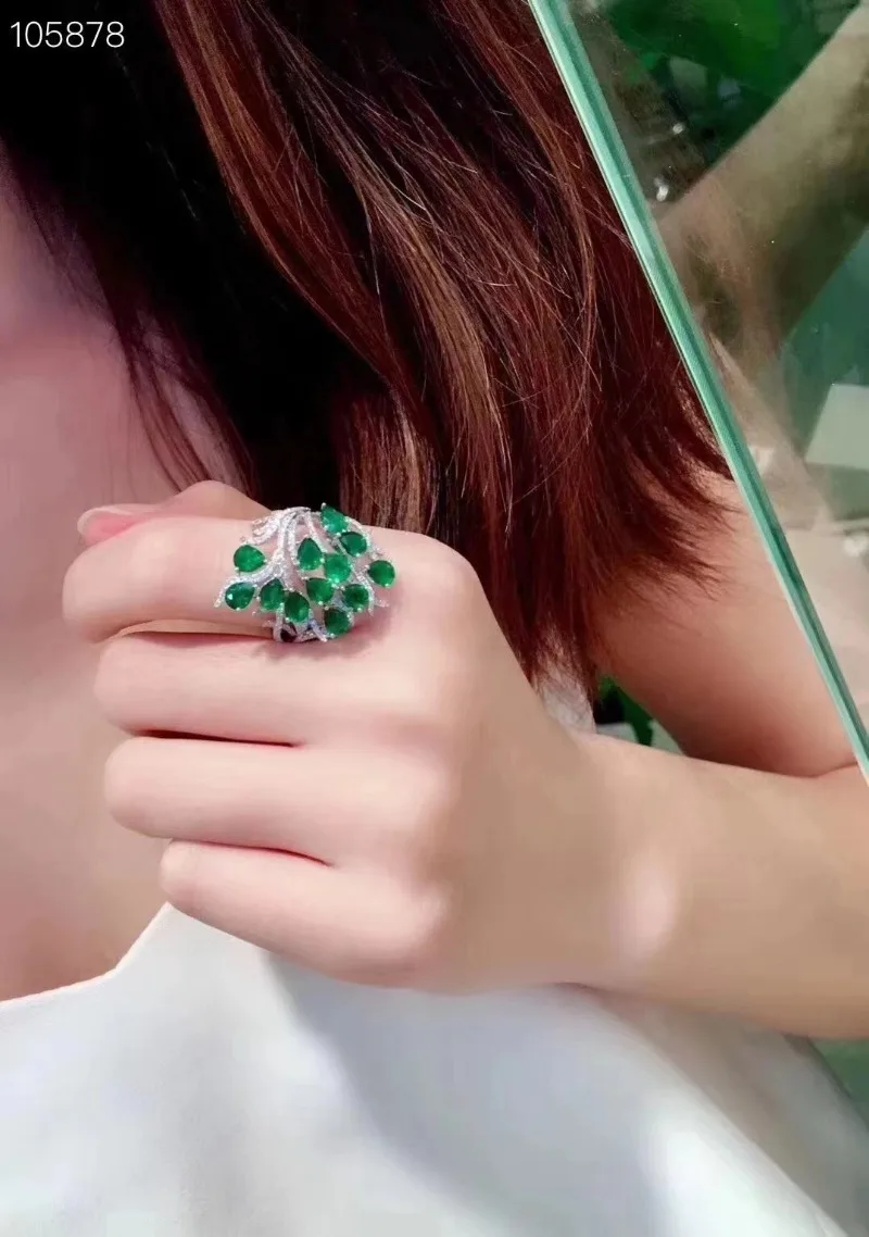 Natural Emerald Ring 3 Mm *4 Mm  Emerald Silver Ring Sterling Silver Emerald Engagement Ring for Woman