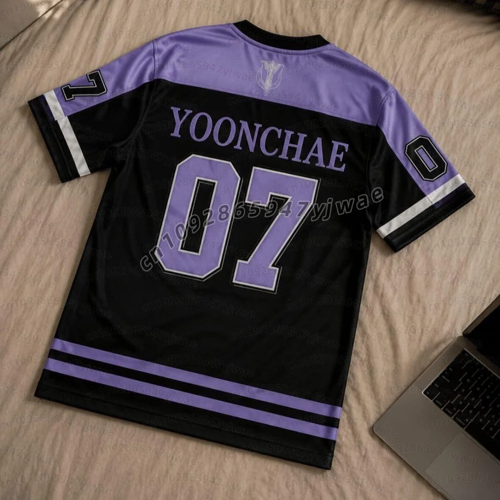 2026 Katseye Purple Oversized Jersey Shirt Kpop Cosplay Stripe Print T-Shirt  Yoonchae Lara&Sophia Fan Men Women Cosplay T-Shirt view 3