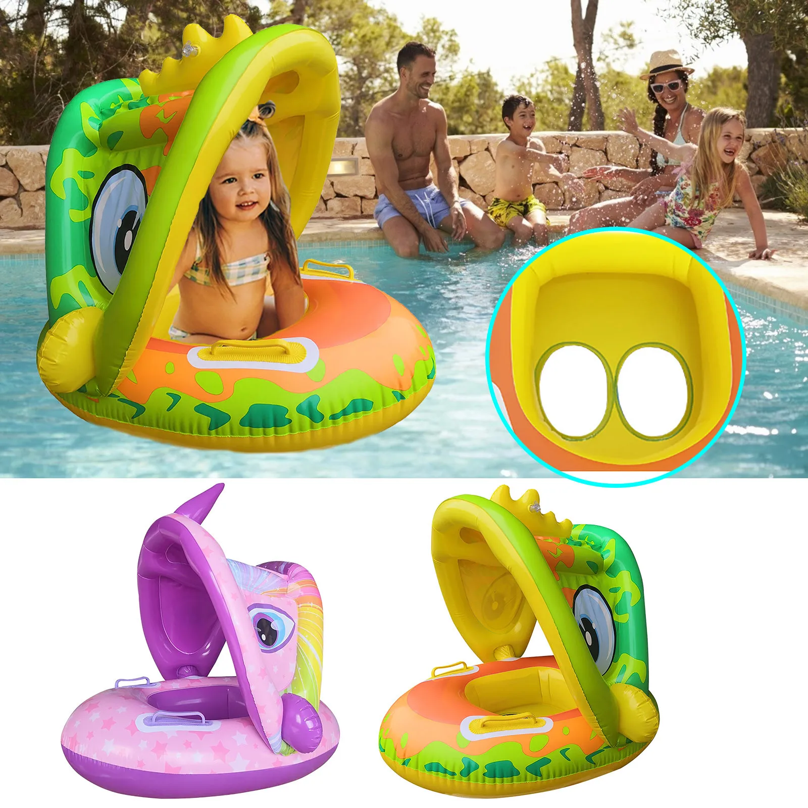 Círculo inflável do flutuador do verão para o bebê, infantil flutuante, acessórios para piscina infantil, círculo do pára-sol, brinquedos de banho