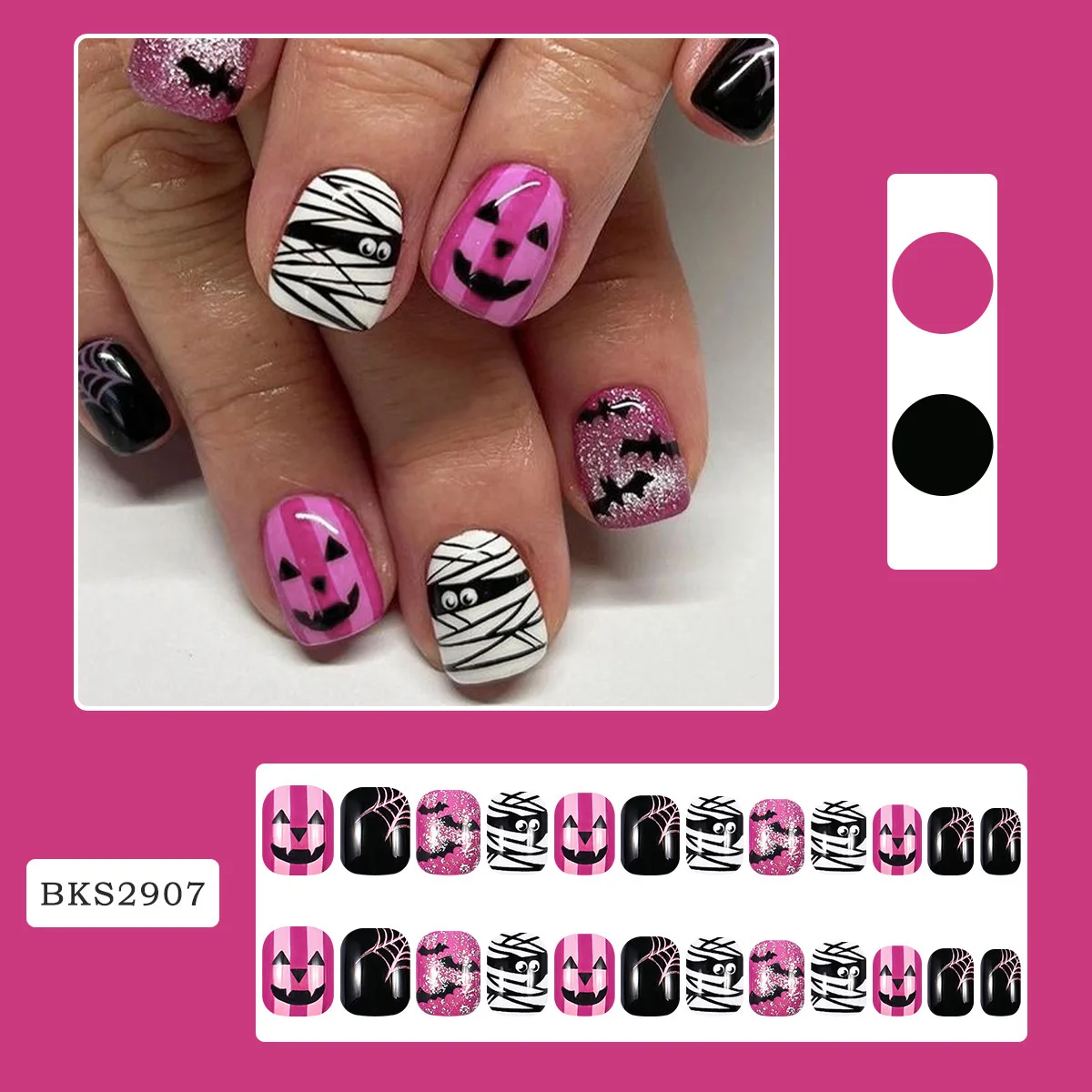 Halloween Press on Nails Square Short Fake Nails with Spiders Web Designs Matte Halloween Acrylic False Nails Bat Press on Nails