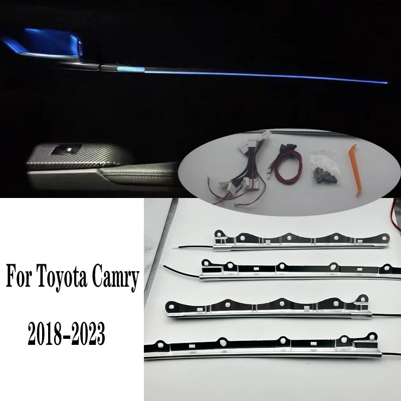 LED Car 4 Door Light Ambient Light Decorative Light Atmosphere Lamp Ice Blue 12V For Toyota Camry 8th 2018 2019 2020 2021 2022