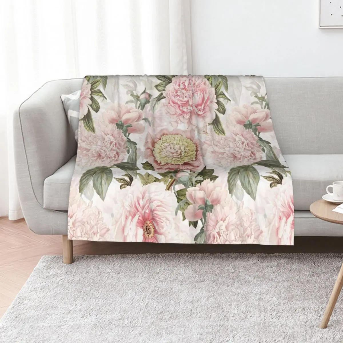 Vintage Botanical Blush Peony Flowers Pattern Throw Blanket Luxury Brand Blankets For Sofas Nap Cute Plaid Blankets