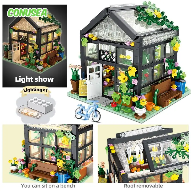 Mini City Street Micro Building Block, Tijolos de Arquitetura Criativa, Flower Coffee Shop House, Modelo DIY para Namorada