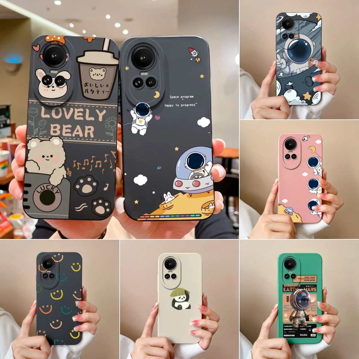 Case For Oppo Reno10 Reno10 Pro 5G Milk Tea Bear Liquid Soft Silicone Phone Cover Protective Funda For Reno 10  Reno10Pro Coque