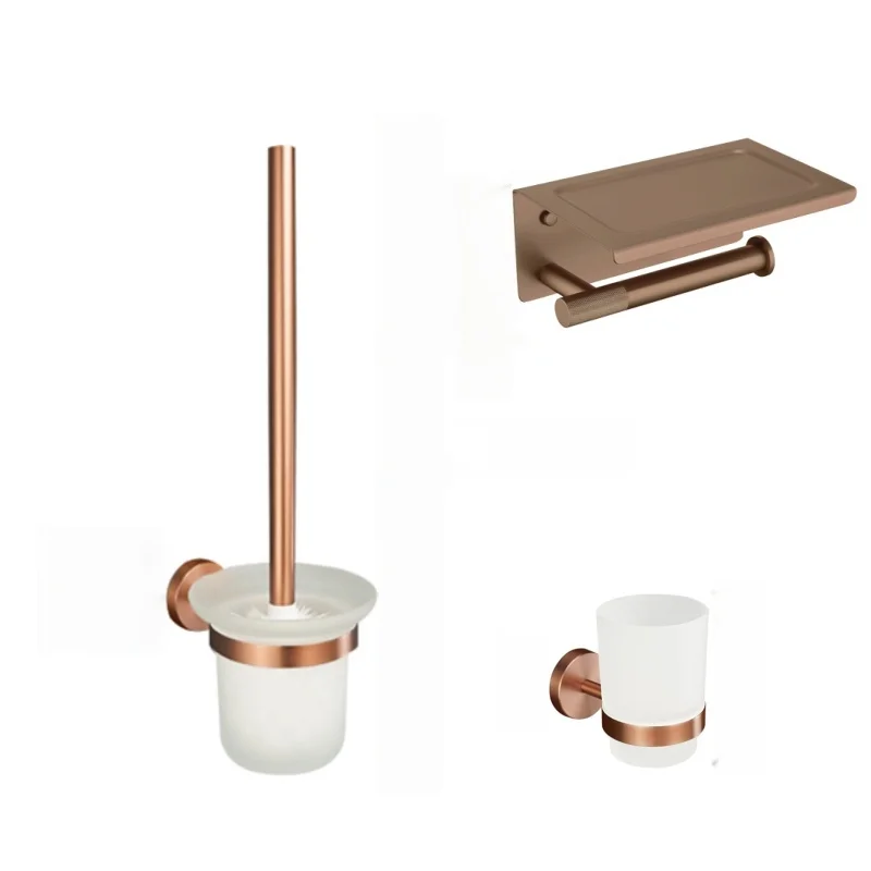 

Brushed Rose Gold Brass Knurled Toilet Brush Holder Toilet Paper Holder Towel Bar Rail Rack Hanger Hook Soap Dish Hardware Set