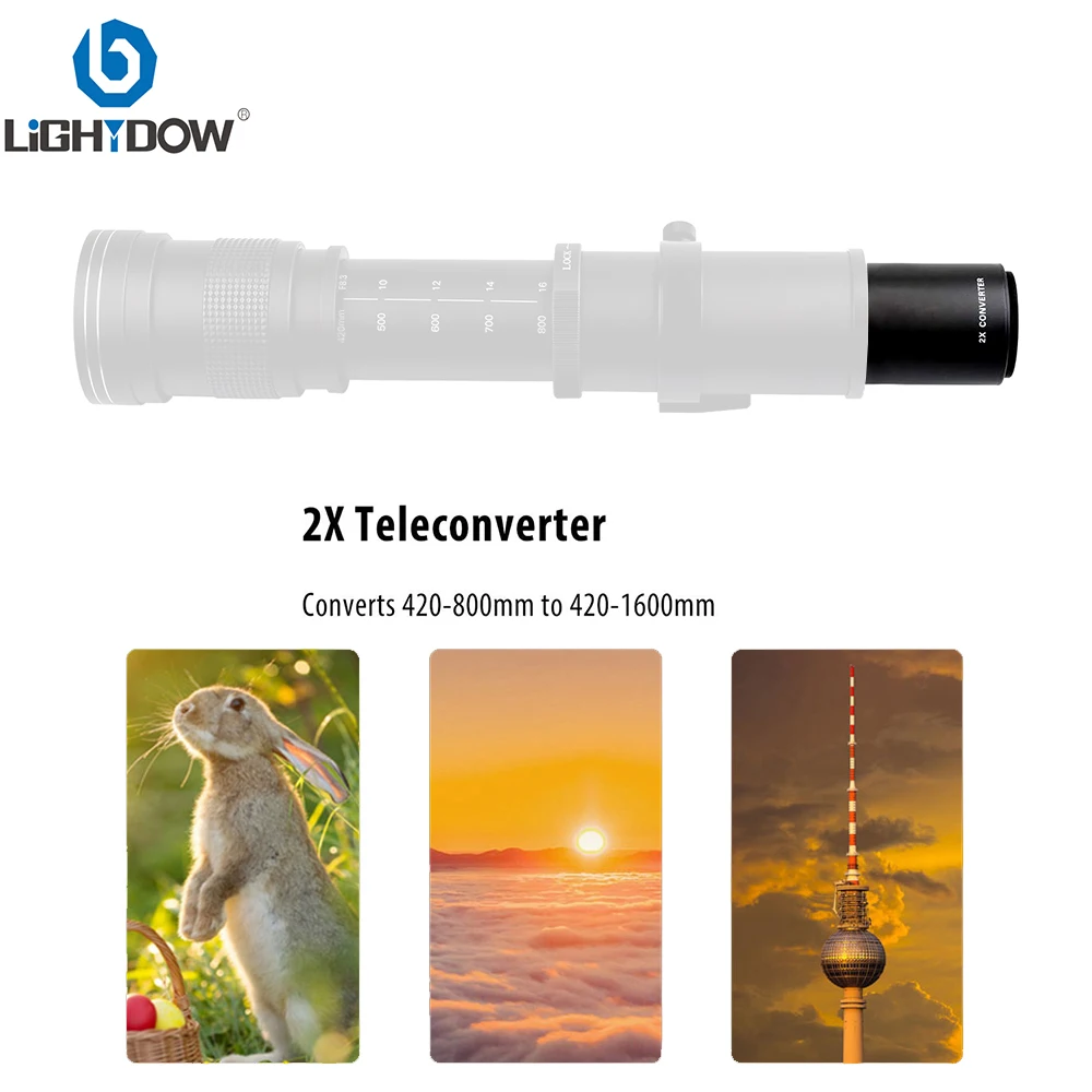 Lightdow 2x Teleconverter Converter Magnification Lens for 420-800 500 800 900 650-1300mm T Mount Telephoto Mirror Lens