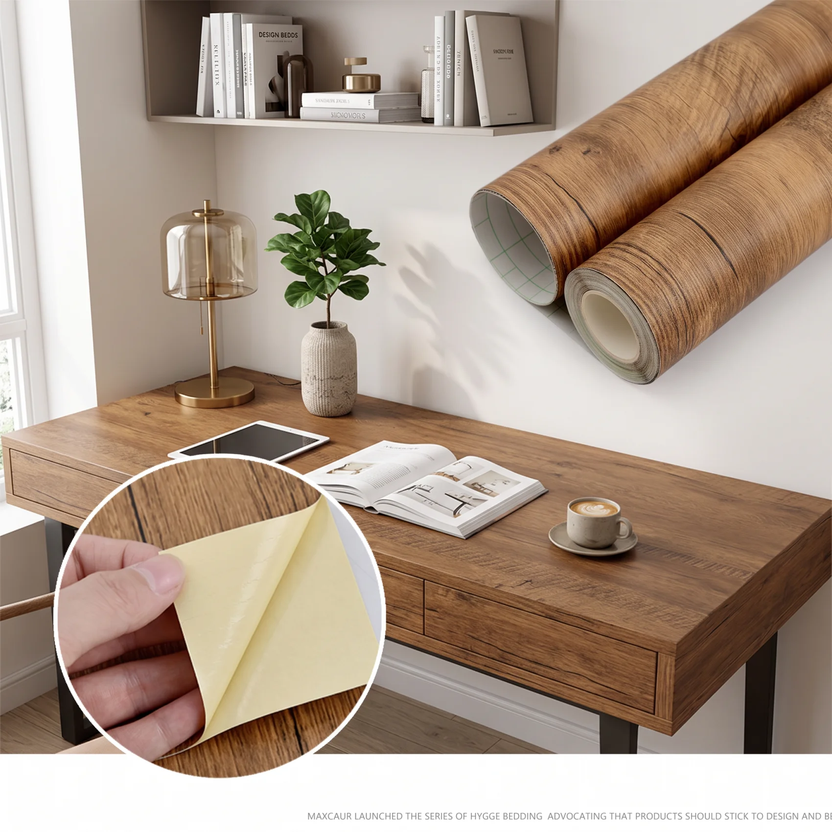 Light Wood Grain Self‑Adhesive Peel and Stick Contact Paper Waterproof Removable Vinyl Film for Table Home Furniture Decoration