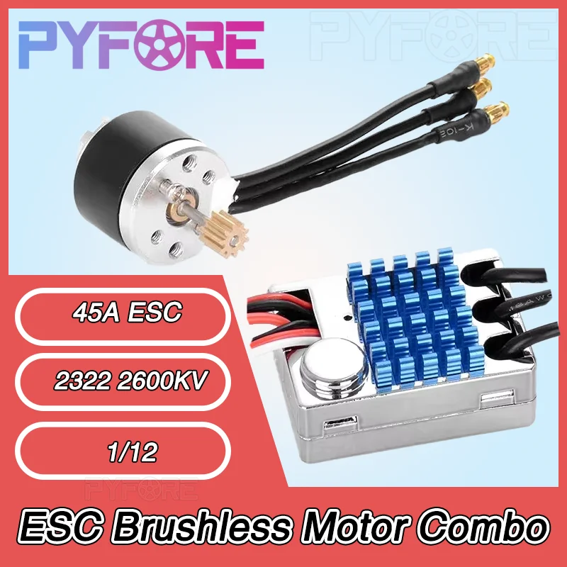 

PYFORE 45A ESC 2322 2600KV Outer Rotor Motor Brushless Combo, 1/12 RC Crawler Upgrade Accessories MN99S MN168 MN82 MN78 RC Cars