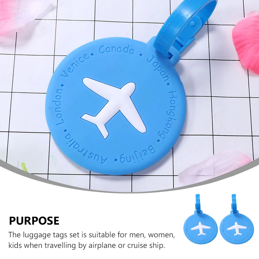 

2 Pcs Luggage Tag Wear-resistant Airplane Patterns Suitcase Tags Round Labels Silica Gel Bright Colored