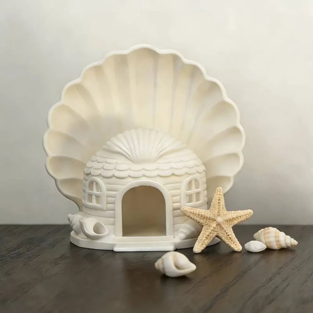 3D Printed Fish Hiding House Seashell Shaped Plastic Aquarium Cave Ornament Natural Look Breathable Betta Shelter